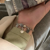 Vintage Silver Tassel Cross Heart Charm Bracelet Bangle Women Girls Jewelry