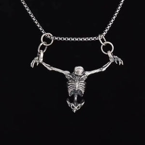 Vintage Silver Plated Skull Spider Bat Pendant Long Chain Men Biker