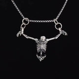 Vintage Silver Plated Skull Spider Bat Pendant Long Chain Men Biker