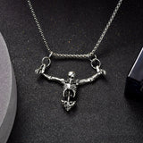 Vintage Silver Plated Skull Spider Bat Pendant Long Chain Men Biker