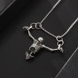 Vintage Silver Plated Skull Spider Bat Pendant Long Chain Men Biker