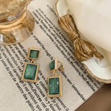 Vintage Green Crystal Square Clip on Earrings