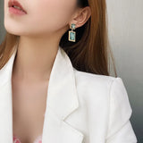 Vintage Green Crystal Square Clip on Earrings
