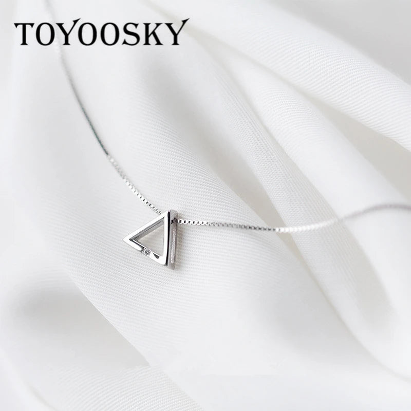 Vintage 925-Sterling-Silver Triangle Shape Necklace for Women