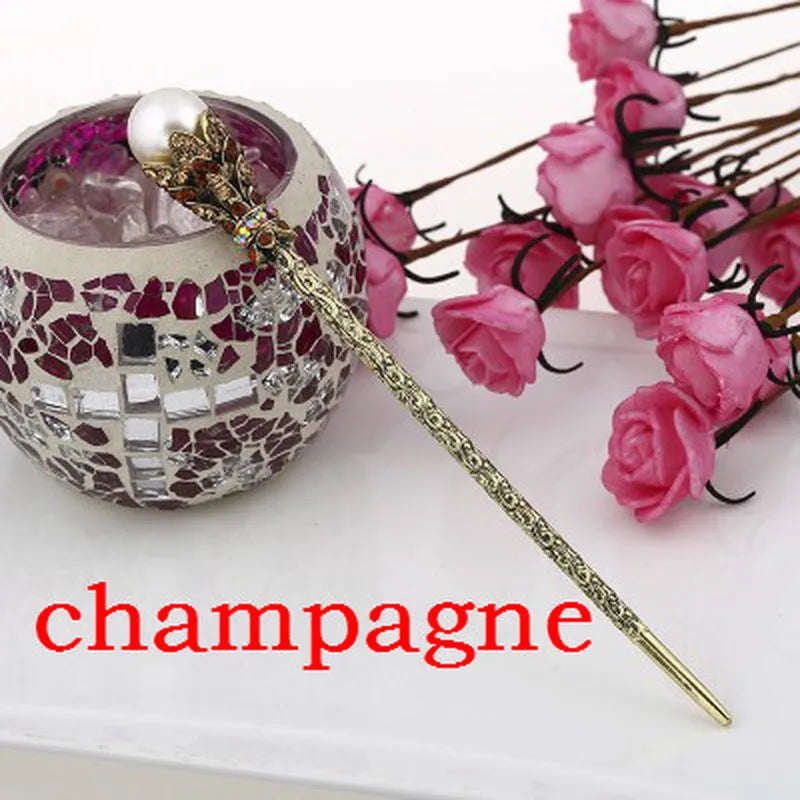 Vintage Pearl Hair Sticks Hair Clip Crystal Rhinestone Hairpin