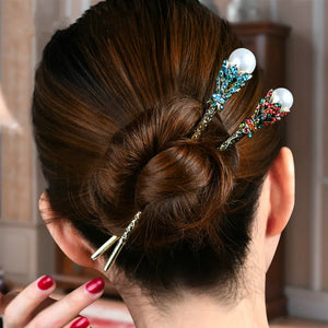 Vintage Pearl Hair Sticks Hair Clip Crystal Rhinestone Hairpin