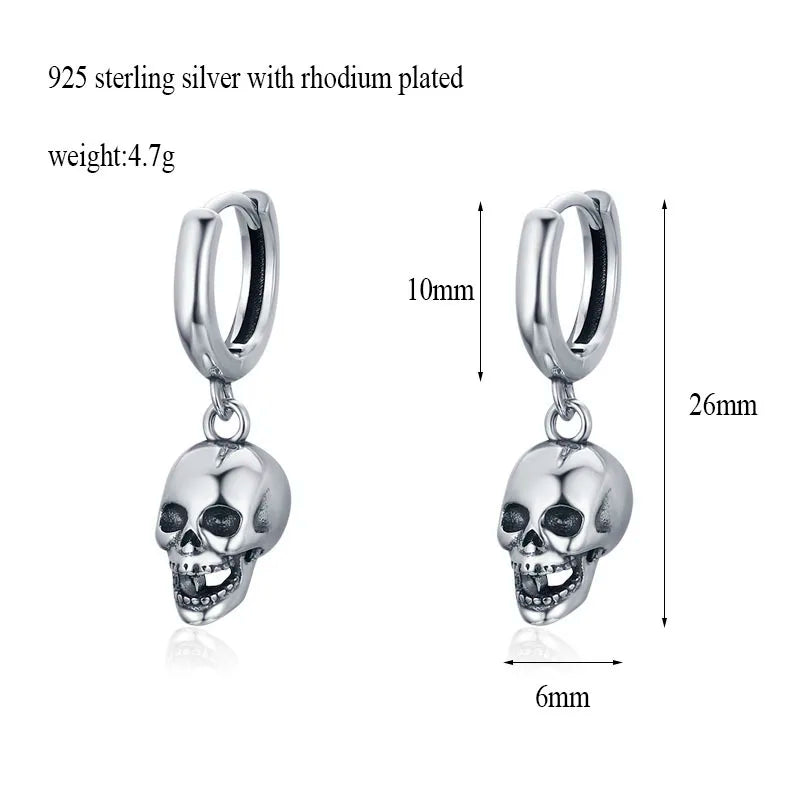 Vintage 925 Sterling Silver Skeleton Earrings Gothic Punk Jewelry