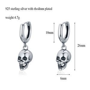 Vintage 925 Sterling Silver Skeleton Earrings Gothic Punk Jewelry