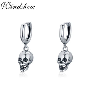 Vintage 925 Sterling Silver Skeleton Earrings Gothic Punk Jewelry