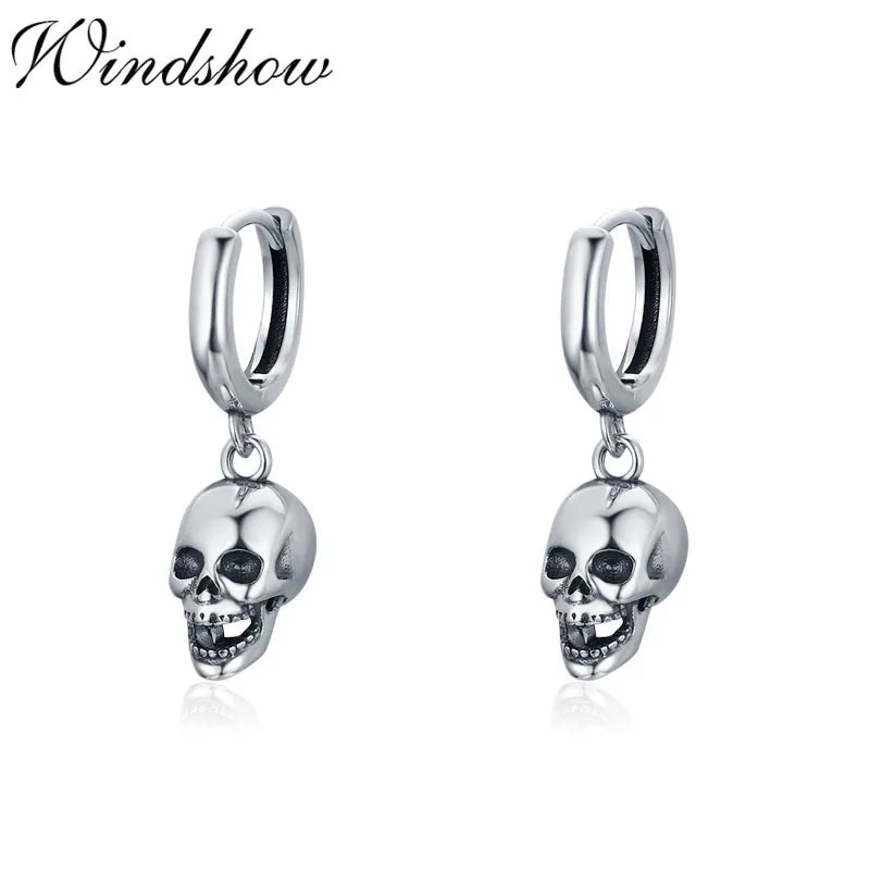 Vintage 925 Sterling Silver Skeleton Earrings Gothic Punk Jewelry