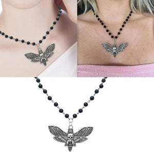 Skull Death Moth Pendant Necklace Gothic Punk Biker Choker