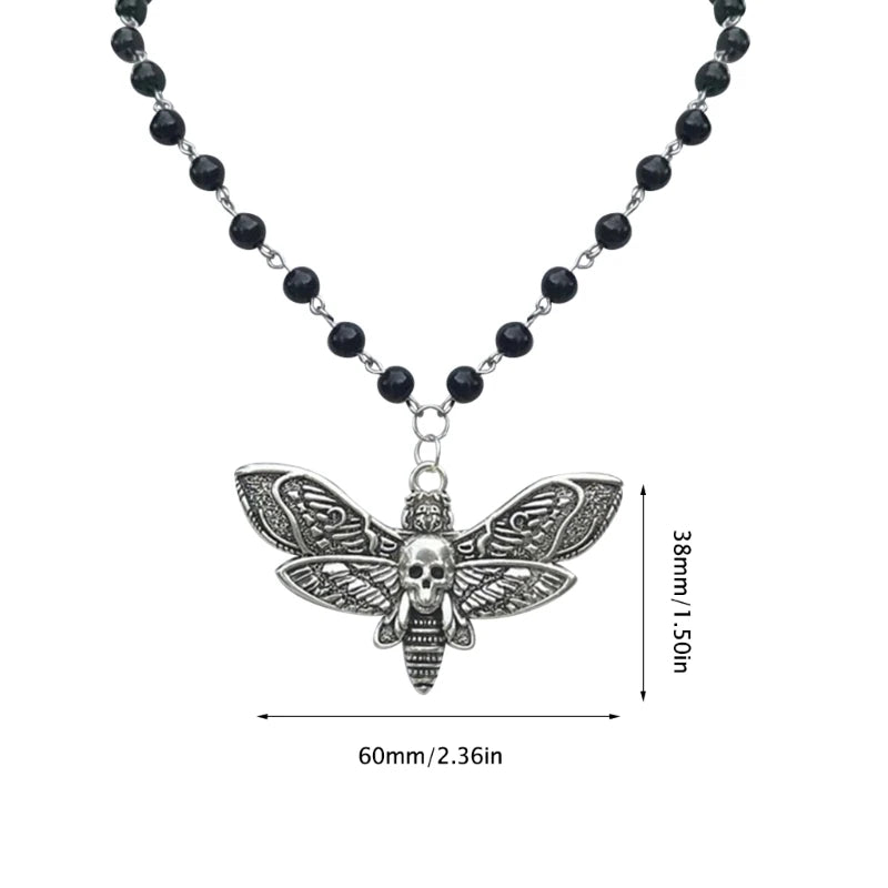 Skull Death Moth Pendant Necklace Gothic Punk Biker Choker