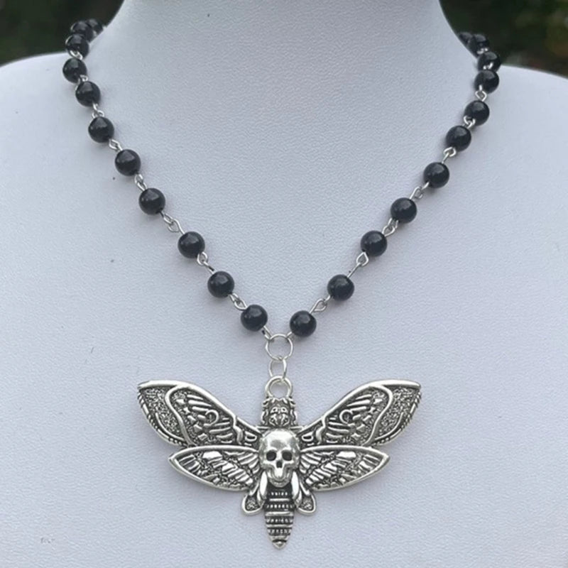Skull Death Moth Pendant Necklace Gothic Punk Biker Choker