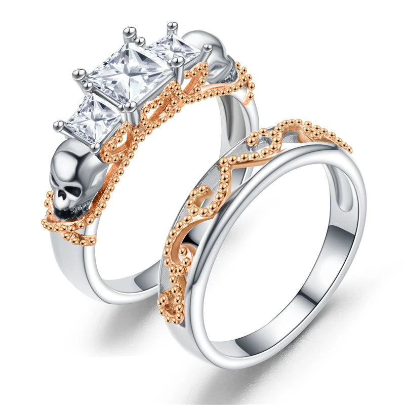 Vintage Skull Ring Purple CZ Cubic Zirconia For Women Jewelry Rings Set