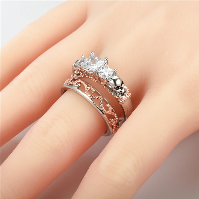 Vintage Skull Ring Purple CZ Cubic Zirconia For Women Jewelry Rings Set