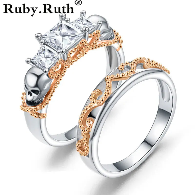 Vintage Skull Ring Purple CZ Cubic Zirconia For Women Jewelry Rings Set