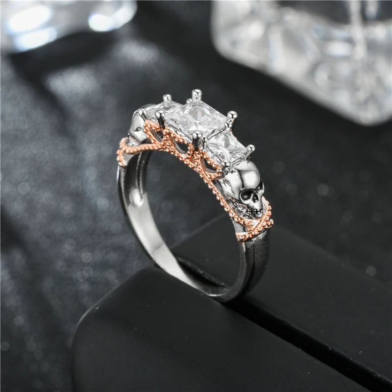 Vintage Skull Ring Purple CZ Cubic Zirconia For Women Jewelry Rings Set
