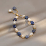 Vintage Sky Natural Stone Pearl Bracelet Stainless Steel Cuff Jewelry