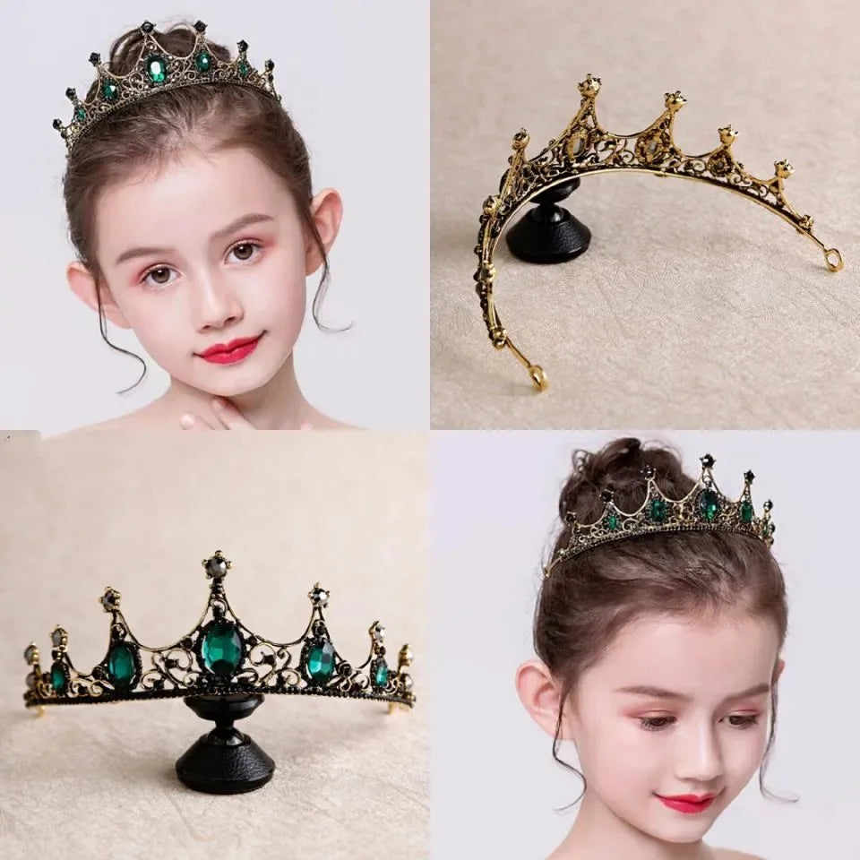 Vintage Small Baroque Green Red Crystal Tiaras Crowns for Women Girls