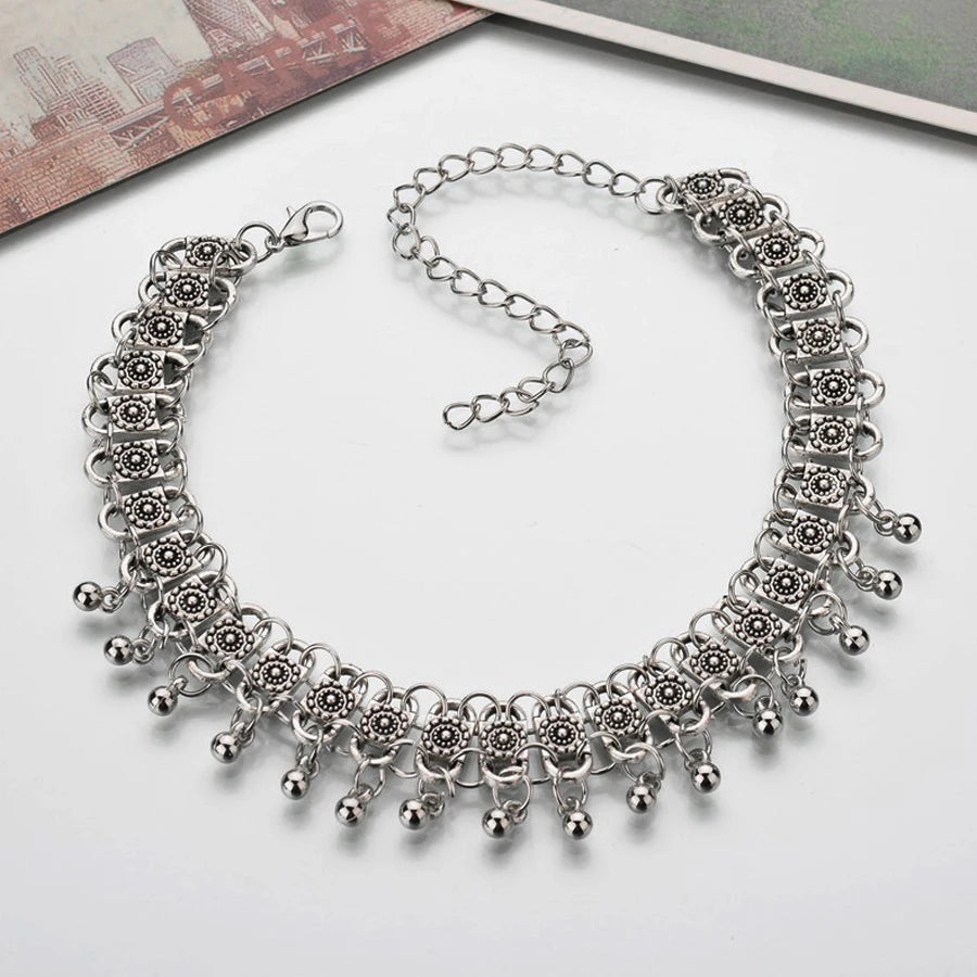 Vintage Small Bell Choker Necklace Retro Silver Coin Pendant