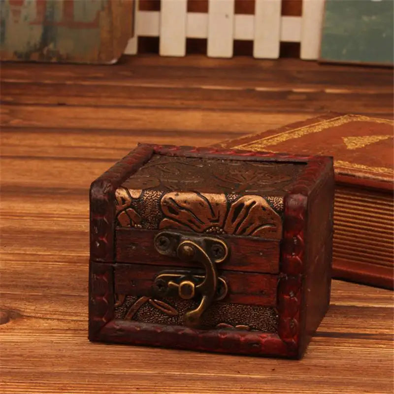 Vintage Wooden Lock Jewelry Storage Box