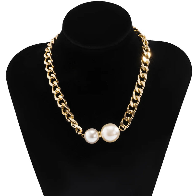Vintage Cuban Chains Necklaces Gothic Pearl Pendant Necklace Women