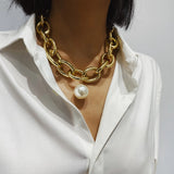 Vintage Cuban Chains Necklaces Gothic Pearl Pendant Necklace Women