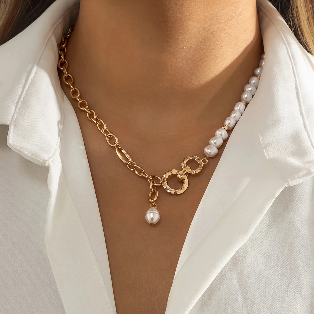 Vintage Cuban Chains Necklaces Gothic Pearl Pendant Necklace Women