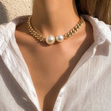 Vintage Cuban Chains Necklaces Gothic Pearl Pendant Necklace Women