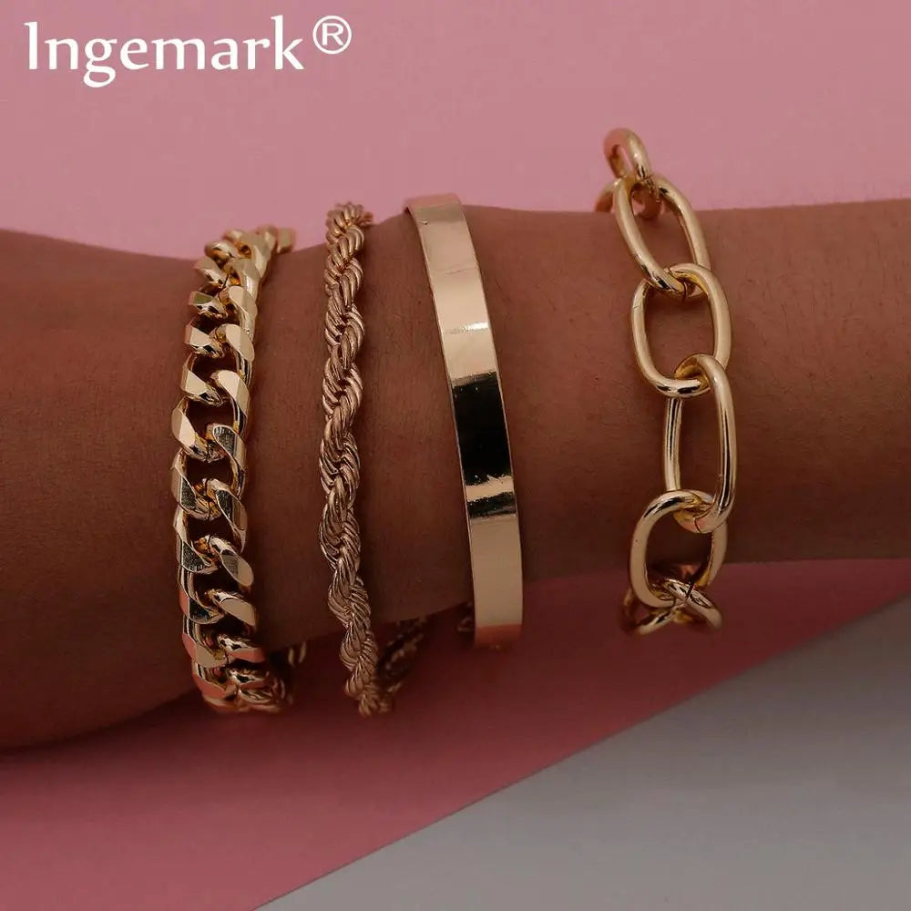 Vintage Snake Chain Bracelets Set for Women Men Beach Boho Thick Iron Link