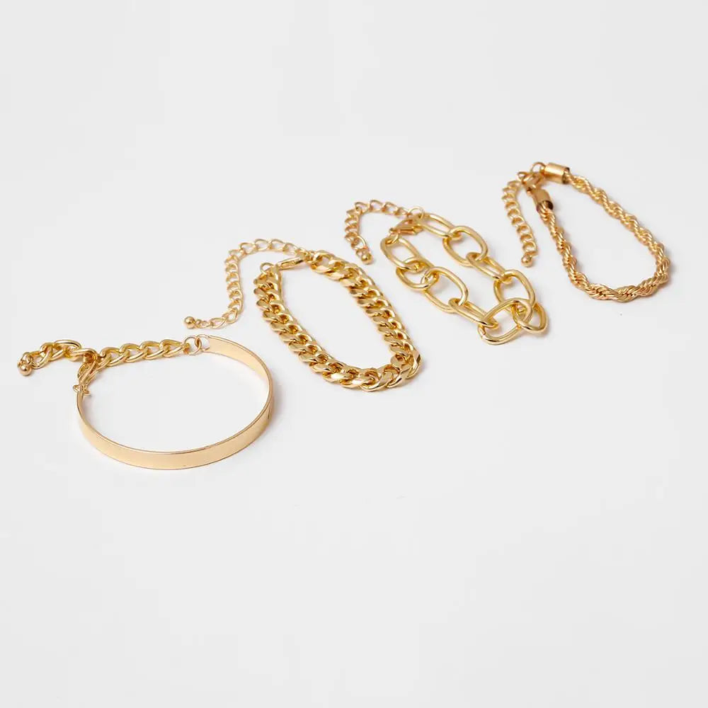 Vintage Snake Chain Bracelets Set for Women Men Beach Boho Thick Iron Link