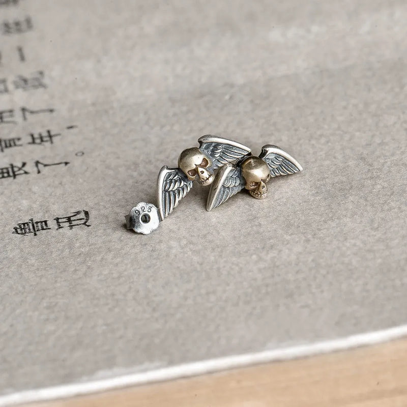 Vintage 925 Sterling Silver Skull Earrings Rock Stud Hip-hop Heart Eyes
