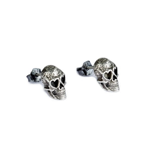 925 Sterling Silver Skull Earrings with Heart Eyes