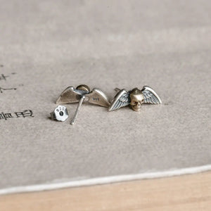 Vintage 925 Sterling Silver Skull Earrings Rock Stud Hip-hop Heart Eyes