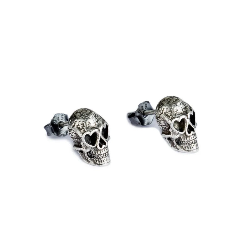 925 Sterling Silver Skull Earrings with Heart Eyes