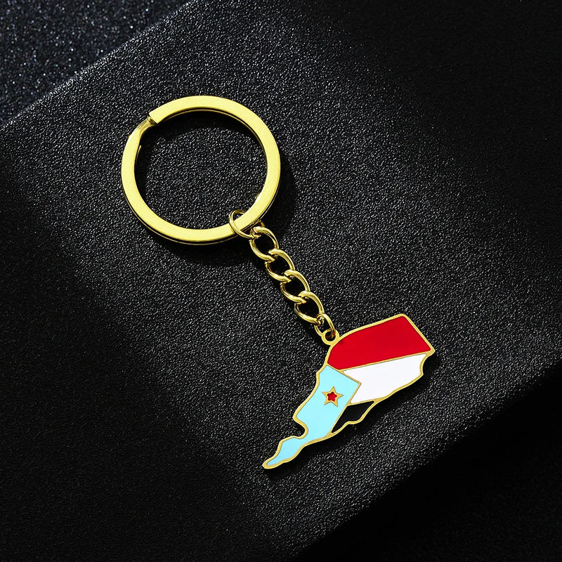 Vintage South Yemen Map Flag Ethnic Style Stainless Steel Keychain