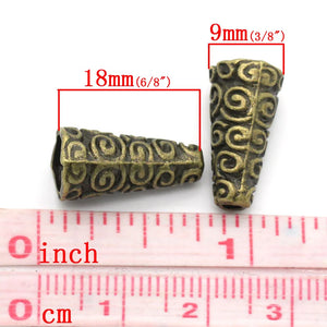Vintage Spacer Beads Cone Antique Bronze Carved Metal Loose Beads