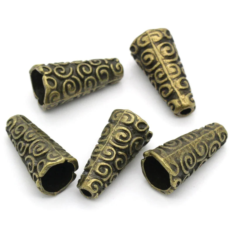 Vintage Spacer Beads Cone Antique Bronze Carved Metal Loose Beads