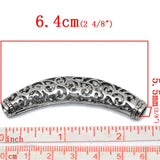 Vintage Curved Tube Spacer Beads Antique Silver Filigree Metal Loose Beads