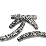 Vintage Curved Tube Spacer Beads Antique Silver Filigree Metal Loose Beads