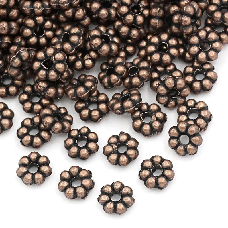 Vintage Flower Spacer Beads Antique Copper DIY Jewelry 4.8mm x 4.8mm