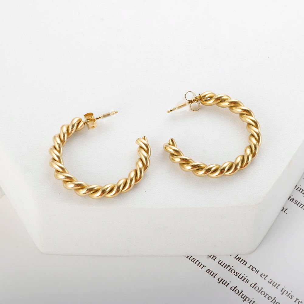 Vintage Spiral Twist Hoop Earrings Stainless Steel