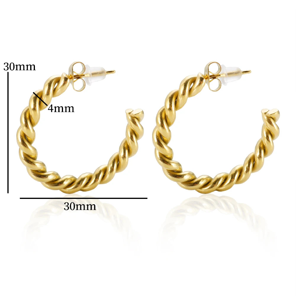 Vintage Spiral Twist Hoop Earrings Stainless Steel