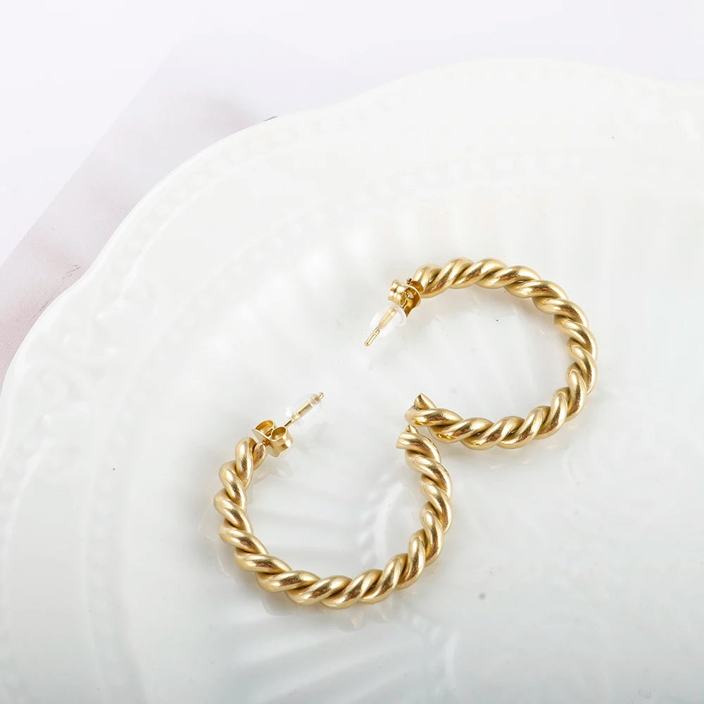 Vintage Spiral Twist Hoop Earrings Stainless Steel