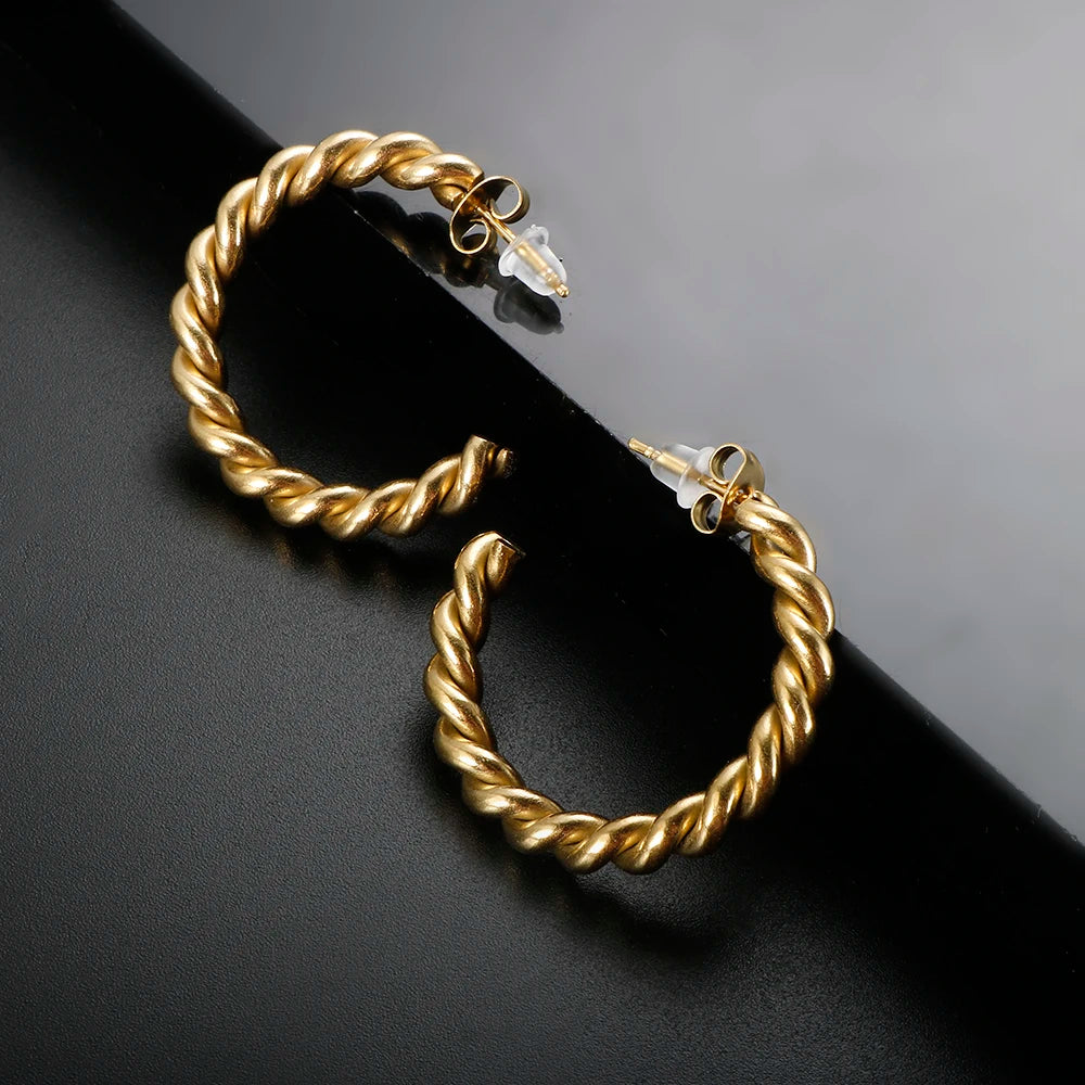 Vintage Spiral Twist Hoop Earrings Stainless Steel