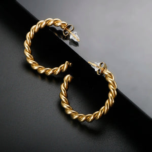 Vintage Spiral Twist Hoop Earrings Stainless Steel