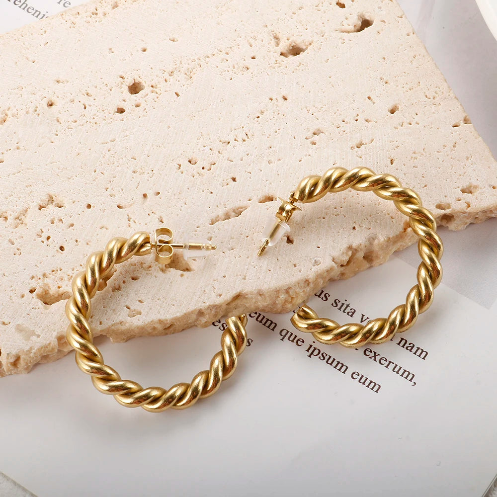 Vintage Spiral Twist Hoop Earrings Stainless Steel