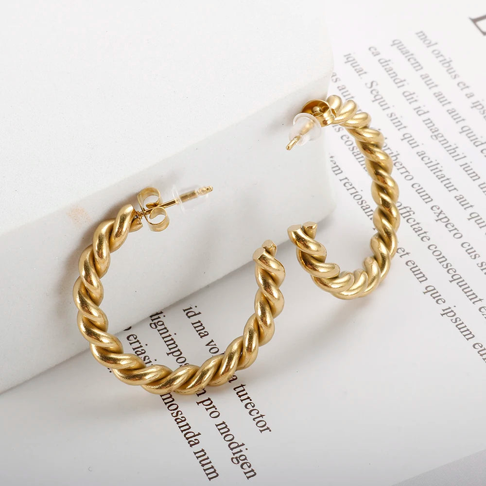 Vintage Spiral Twist Hoop Earrings Stainless Steel