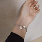 Vintage Square Letter LUCK 925 SterlingThai Silver Bracelet For Women