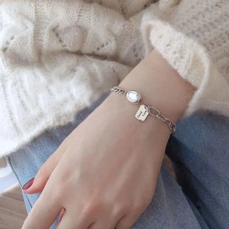 Vintage Square Letter LUCK 925 SterlingThai Silver Bracelet For Women